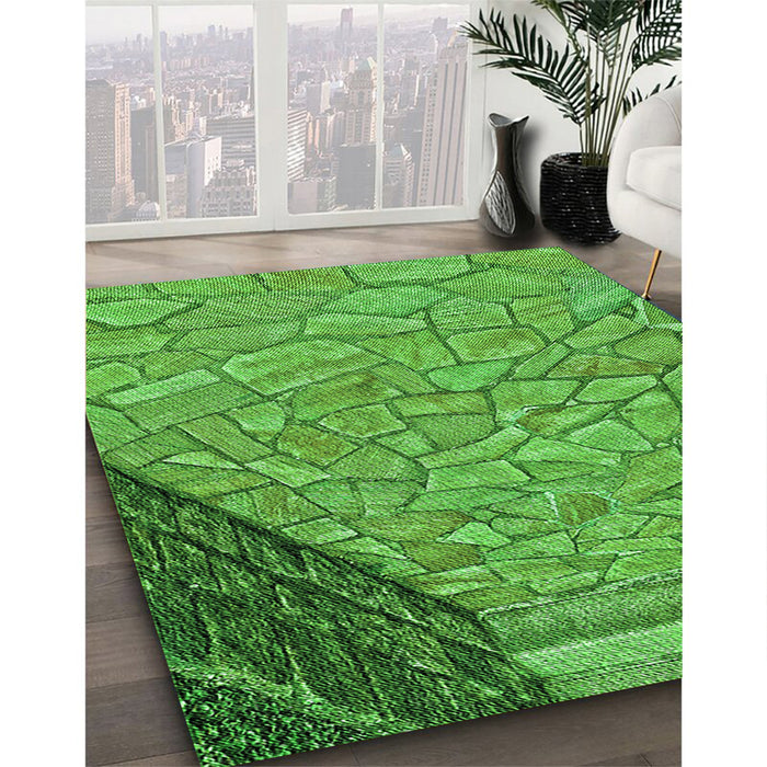 Patterned Green Rug in Family Room, pat2201grn