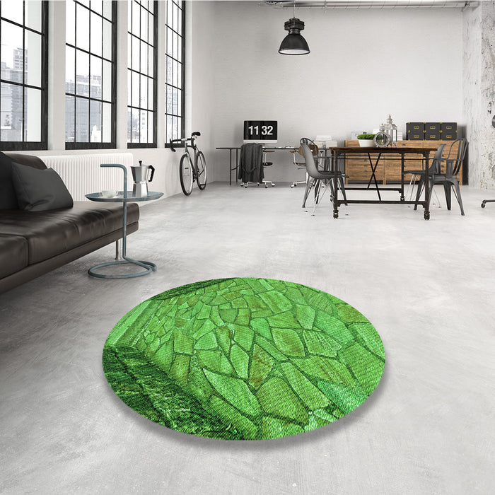 Round Patterned Green Rug in a Office, pat2201grn