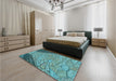 Patterned Turquoise Green Rug in a Bedroom, pat2201lblu