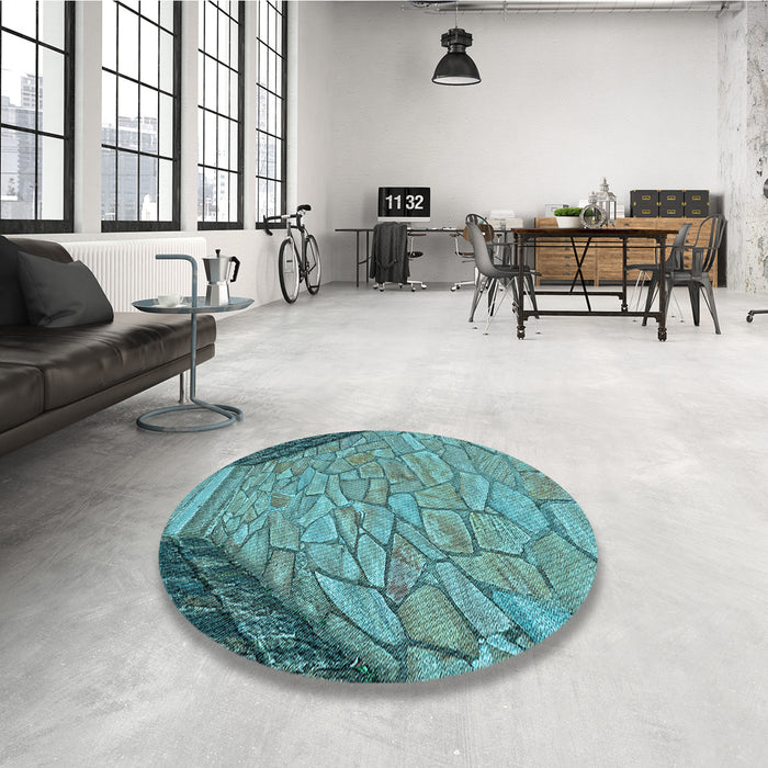 Round Patterned Turquoise Green Rug in a Office, pat2201lblu