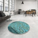 Round Patterned Turquoise Green Rug in a Office, pat2201lblu