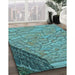 Patterned Turquoise Green Rug in Family Room, pat2201lblu