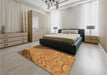 Patterned Mahogany Brown Rug in a Bedroom, pat2201org