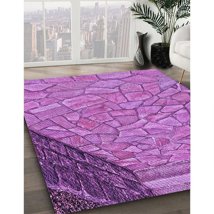 Patterned Purple Rug in Family Room, pat2201pur