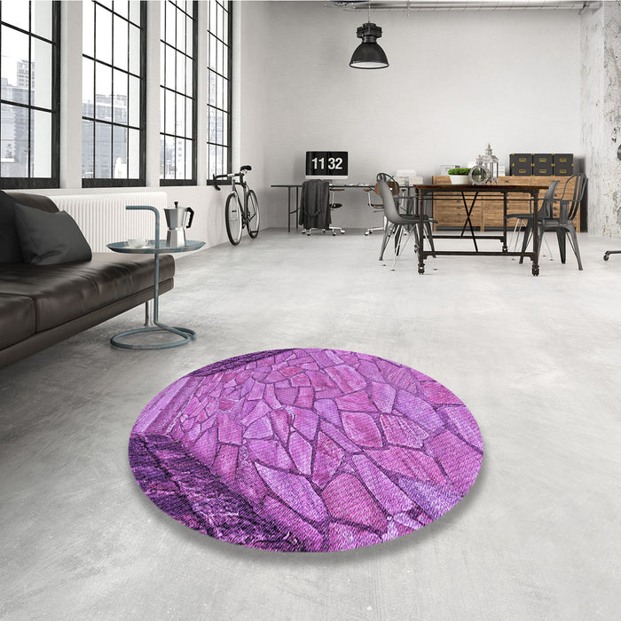 Round Patterned Purple Rug in a Office, pat2201pur
