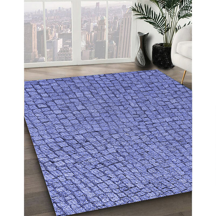 Patterned Sky Blue Rug in Family Room, pat2202blu