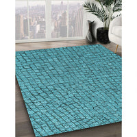 Patterned Dark Cyan Green Rug, pat2202lblu