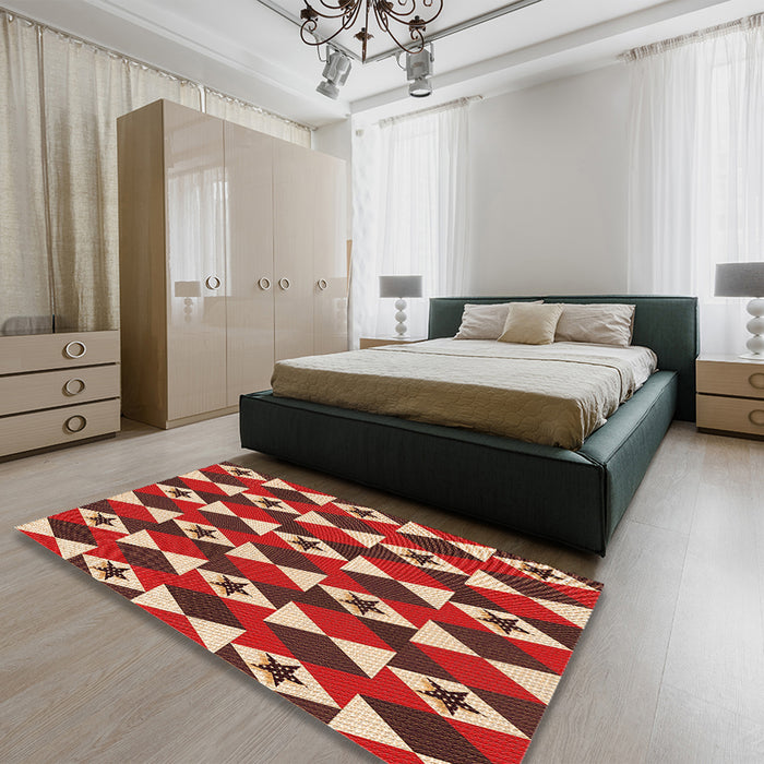 Patterned Tomato Red Rug in a Bedroom, pat2203org