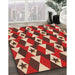Patterned Tomato Red Rug in Family Room, pat2203org