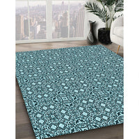 Patterned Medium Teal Green Rug, pat2205lblu