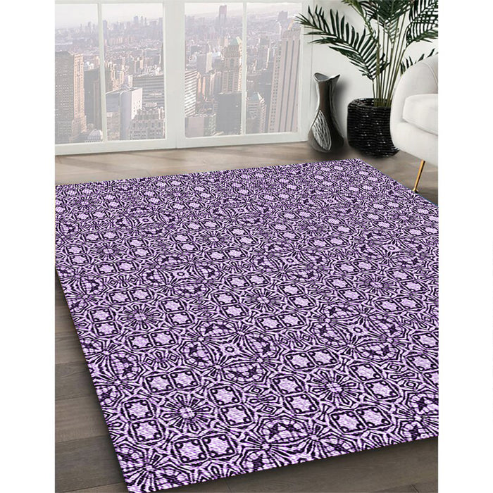 Patterned Purple Rug in Family Room, pat2205pur