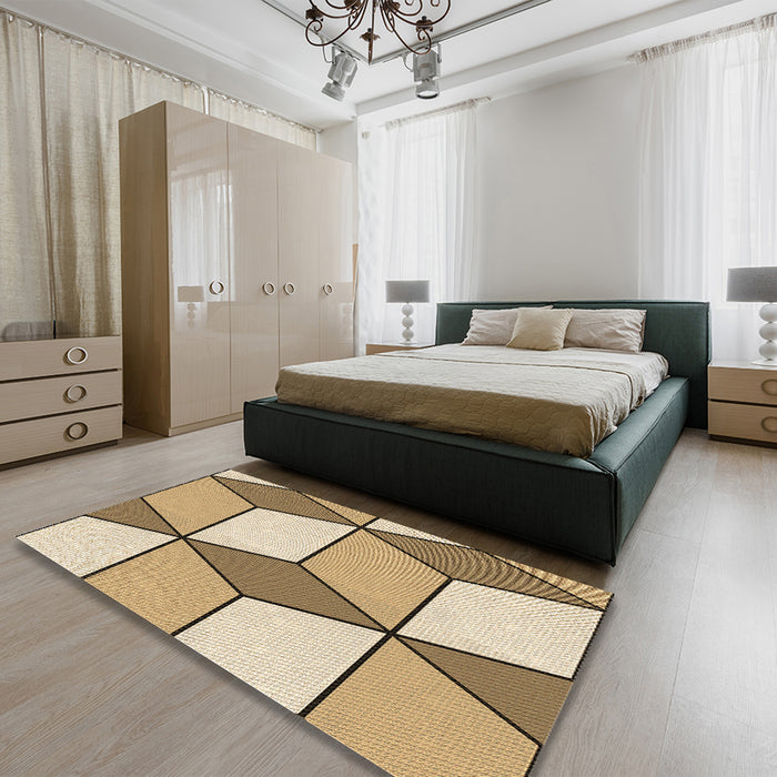 Round Machine Washable Transitional Light Brown Rug in a Office, wshpat2206brn