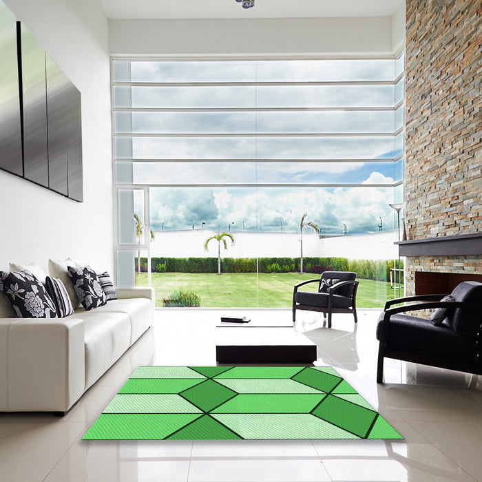 Square Patterned Green Rug in a Living Room, pat2206grn