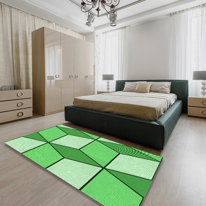 Patterned Green Rug in a Bedroom, pat2206grn