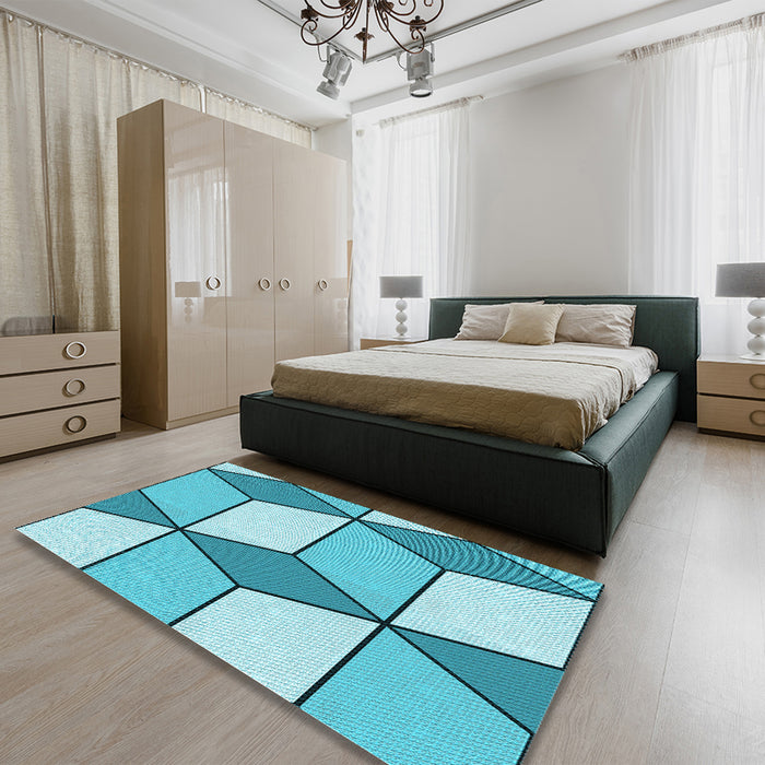 Patterned Light Sea Green Rug in a Bedroom, pat2206lblu