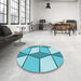 Round Patterned Light Sea Green Rug in a Office, pat2206lblu