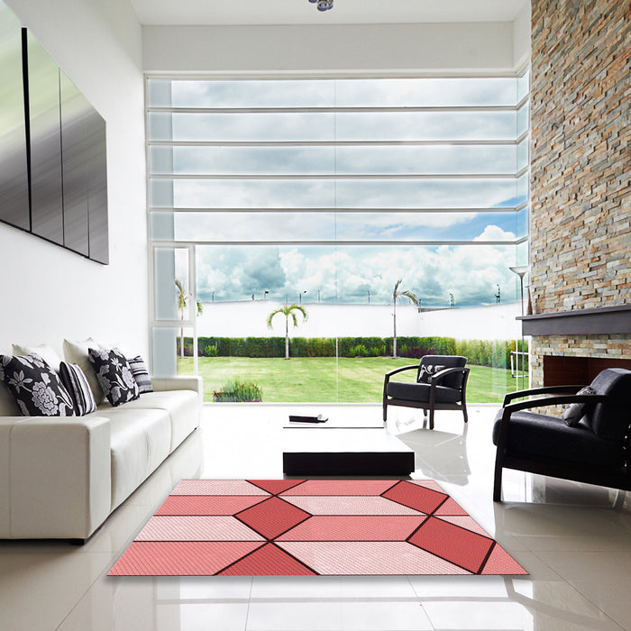 Square Patterned Red Rug in a Living Room, pat2206rd