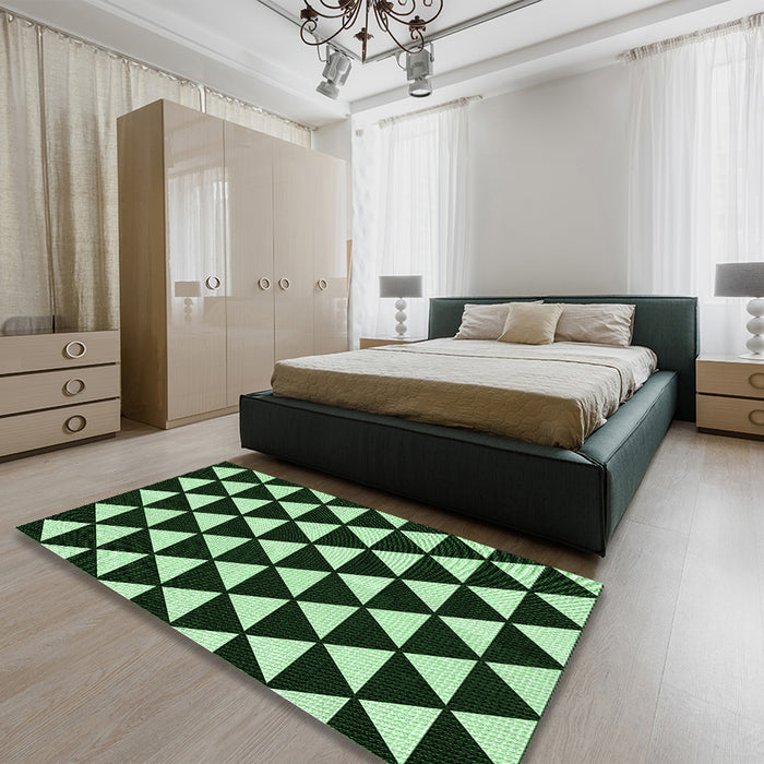 Patterned Black Rug in a Bedroom, pat2207grn