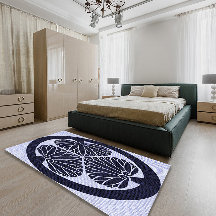 Patterned Night Blue Rug in a Bedroom, pat2208blu
