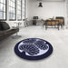 Round Patterned Night Blue Rug in a Office, pat2208blu