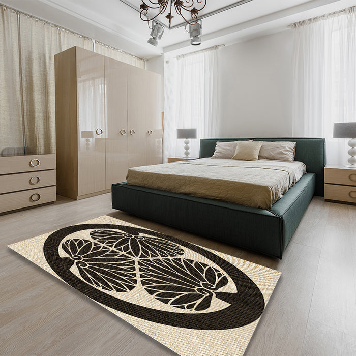 Patterned Midnight Gray Rug in a Bedroom, pat2208brn