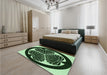 Patterned Black Rug in a Bedroom, pat2208grn