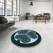 Round Patterned Deep Teal Green Rug in a Office, pat2208lblu