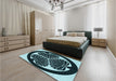 Patterned Deep Teal Green Rug in a Bedroom, pat2208lblu