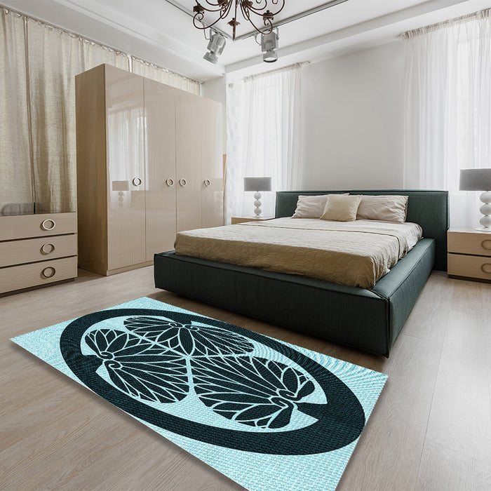 Patterned Deep Teal Green Rug in a Bedroom, pat2208lblu