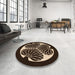 Round Patterned Black Brown Rug in a Office, pat2208org