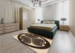 Patterned Black Brown Rug in a Bedroom, pat2208org