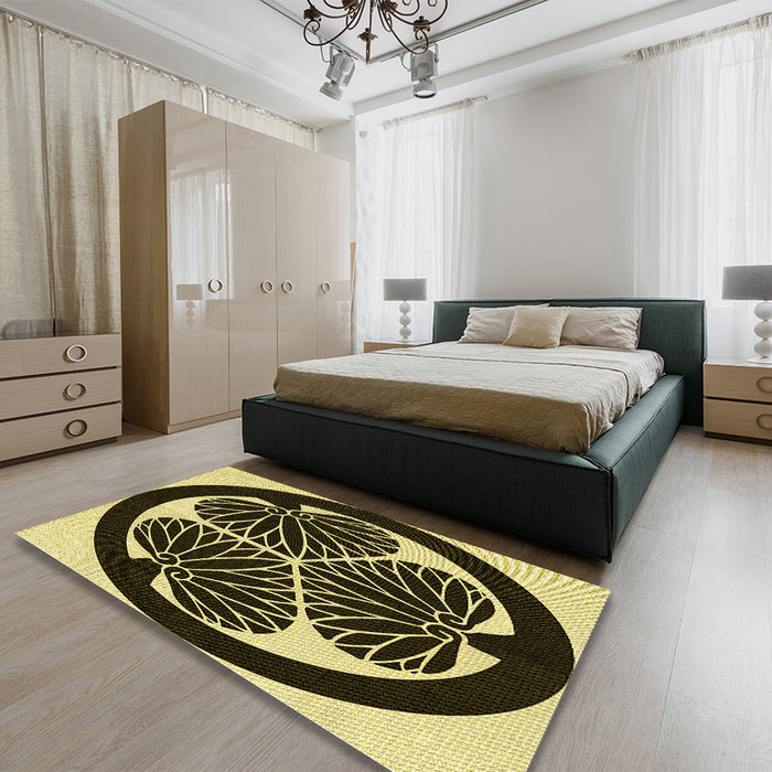 Round Machine Washable Transitional Metallic Gold Rug in a Office, wshpat2208yw