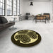 Round Patterned Metallic Gold Rug in a Office, pat2208yw