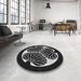 Round Machine Washable Transitional Black Rug in a Office, wshpat2208