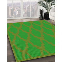 Patterned Dark Lime Green Rug, pat2209grn