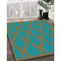 Patterned Dark Turquoise Green Rug, pat2209lblu