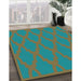 Patterned Dark Turquoise Green Rug in Family Room, pat2209lblu