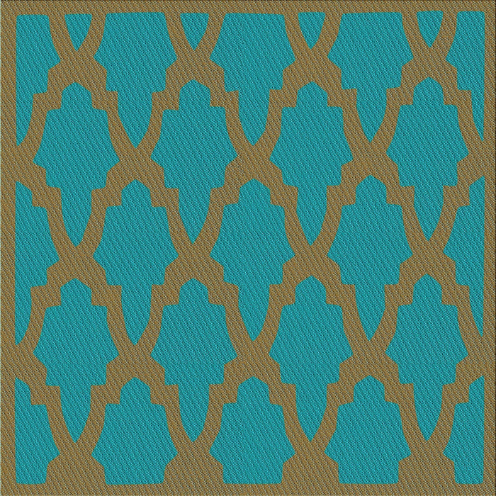 Round Patterned Dark Turquoise Green Rug, pat2209lblu