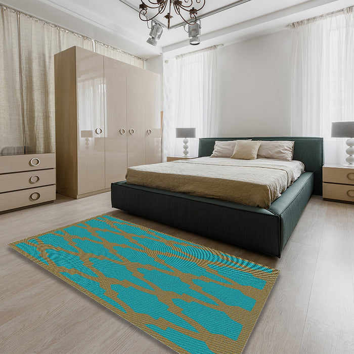 Patterned Dark Turquoise Green Rug in a Bedroom, pat2209lblu