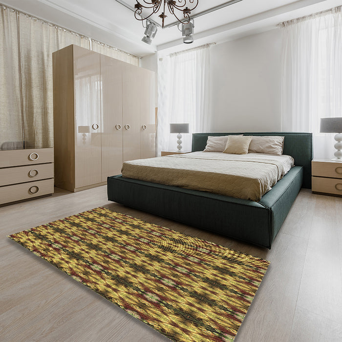 Patterned Orange Gold Rug in a Bedroom, pat221brn
