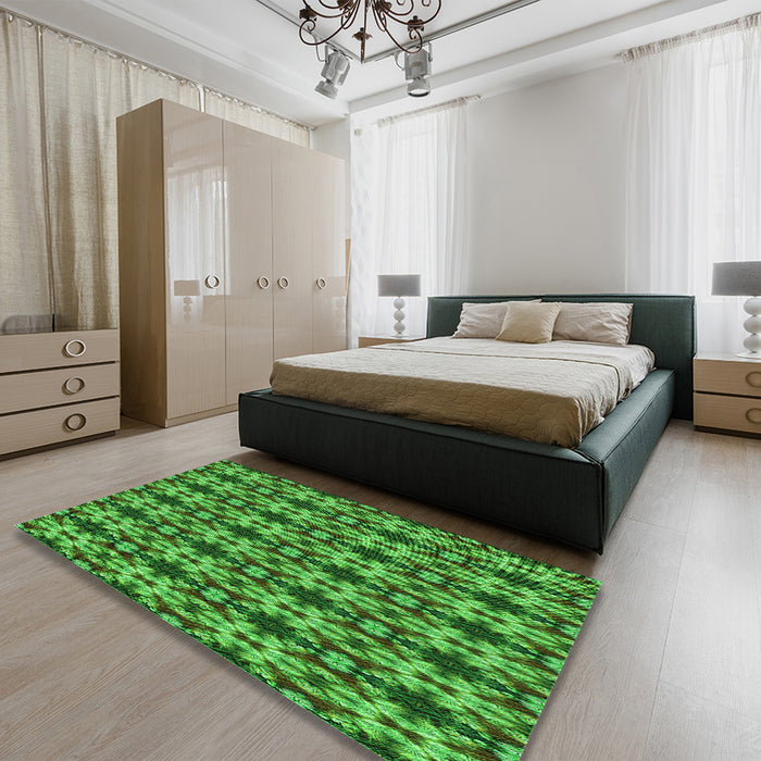Patterned Deep Emerald Green Rug in a Bedroom, pat221grn
