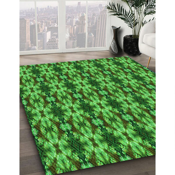 Patterned Deep Emerald Green Rug in Family Room, pat221grn