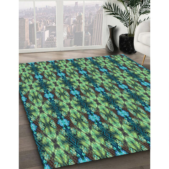 Patterned Emerald Green Rug in Family Room, pat221lblu