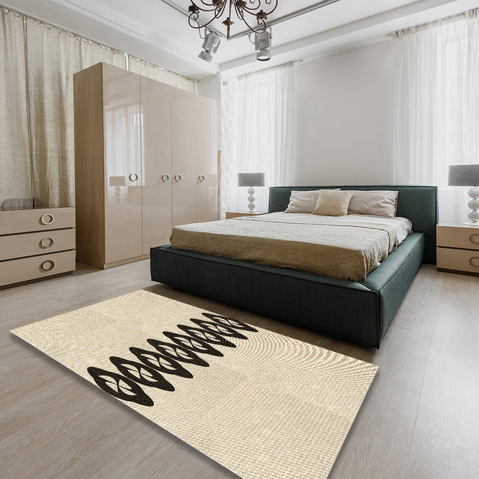 Patterned Moccasin Beige Rug in a Bedroom, pat2211brn
