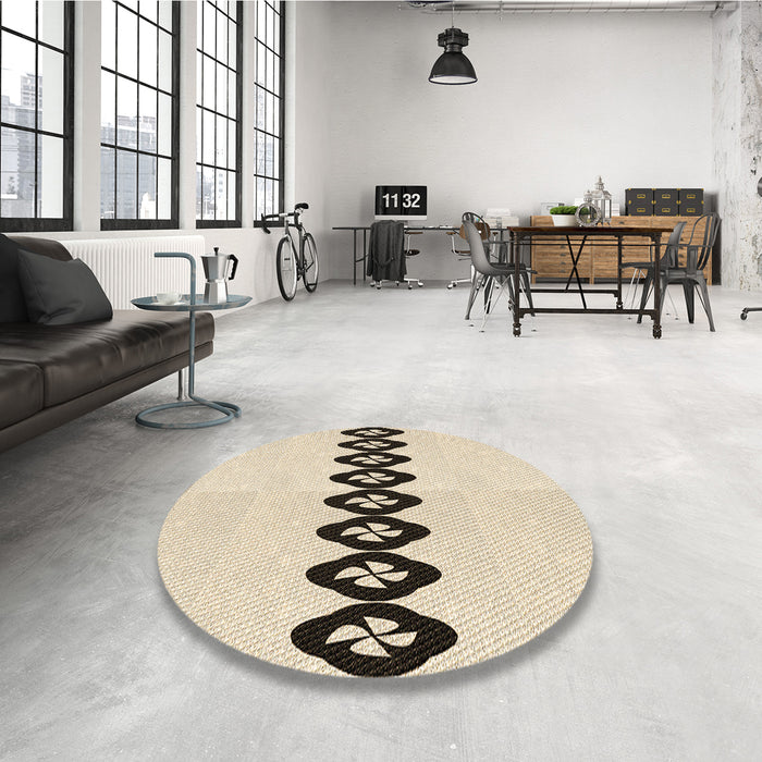 Round Patterned Moccasin Beige Rug in a Office, pat2211brn