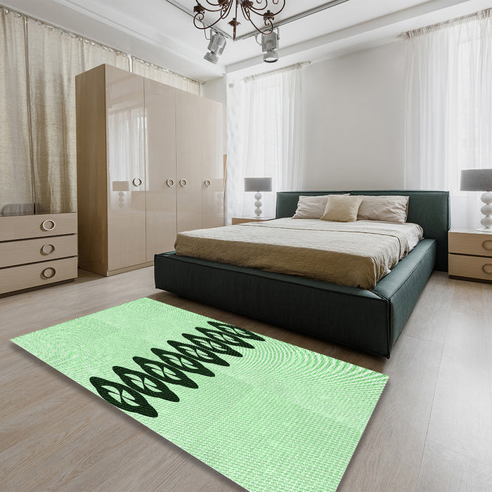 Round Machine Washable Transitional Mint Green Rug in a Office, wshpat2211grn