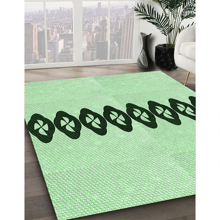 Patterned Mint Green Rug in Family Room, pat2211grn