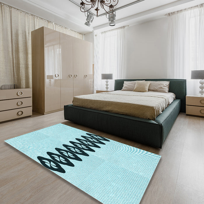 Patterned Electric Blue Rug in a Bedroom, pat2211lblu