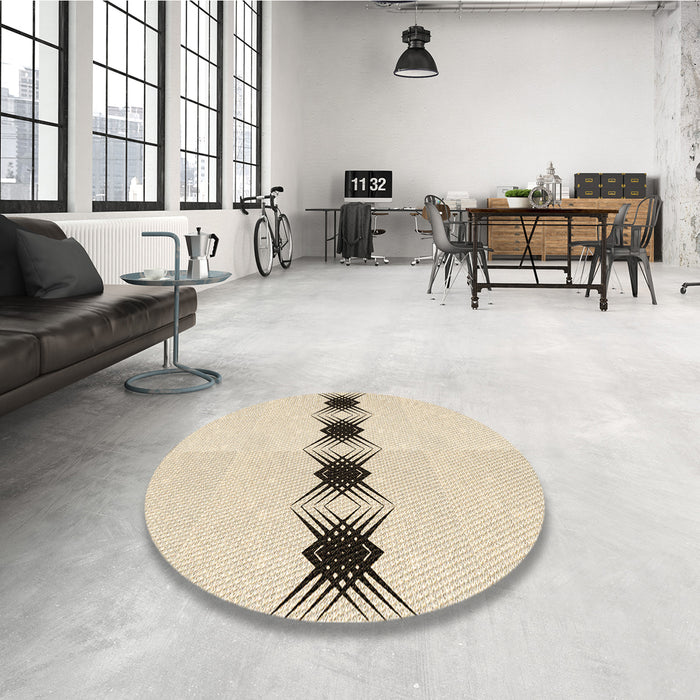 Round Patterned Moccasin Beige Rug in a Office, pat2212brn