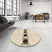 Round Patterned Moccasin Beige Rug in a Office, pat2212brn